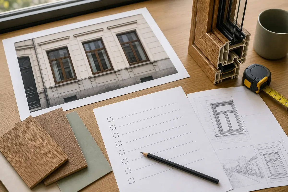 Dossier de vérification urbanistique avec échantillons de finition aspect bois